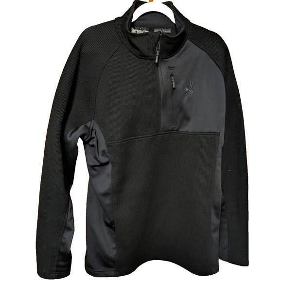 Spyder Sweater Mens Black 1/2 Zip Thermal Fleece Pullover Waffle Knit XL EUC - Picture 1 of 5
